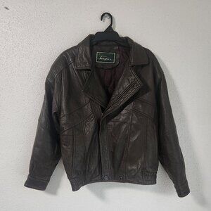 Sanglier  Rare Vintage 80s Brown Lambskin Men's Motorcycle  Biker Jacket Medium